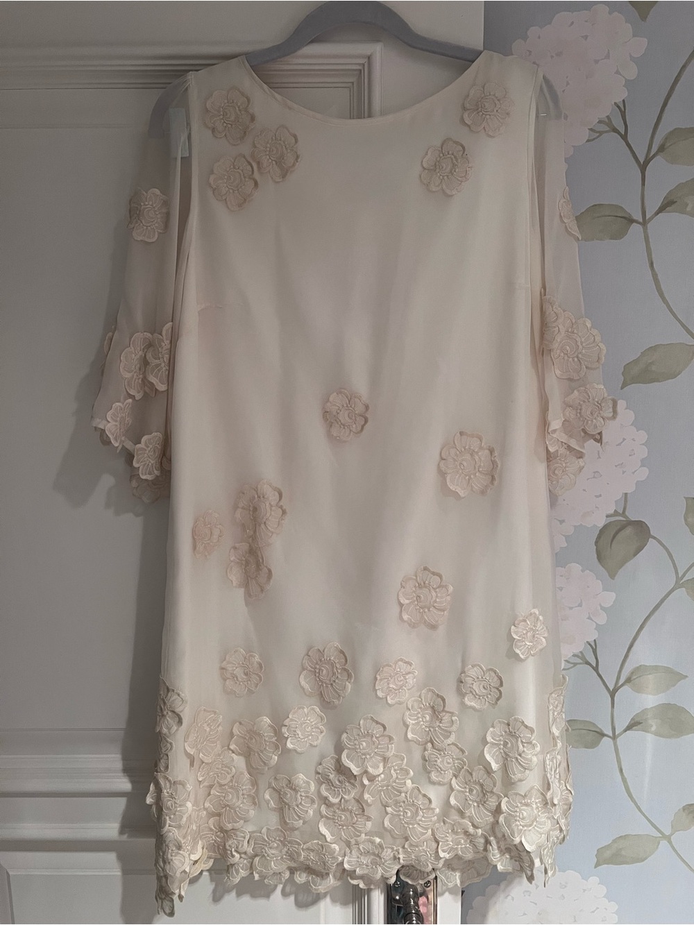 BHLDN Cream Floral Applique Midi Dress